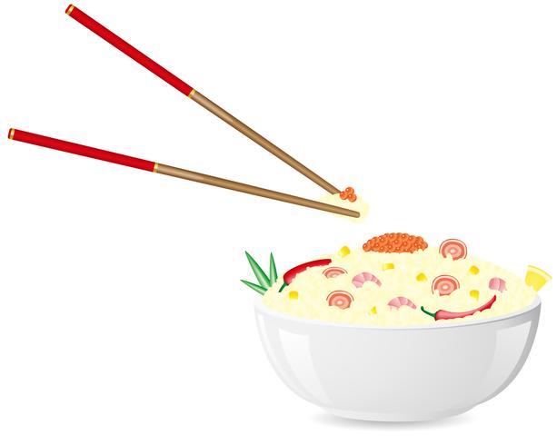 riz asiatique avec illustration vectorielle de fruits de mer vecteur
