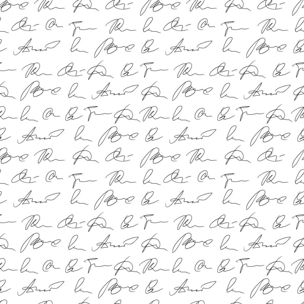 signatures personnelles manuscrites de modèle sans couture de vecteur. écriture à la main au stylo, lignes de texte manuscrit vecteur