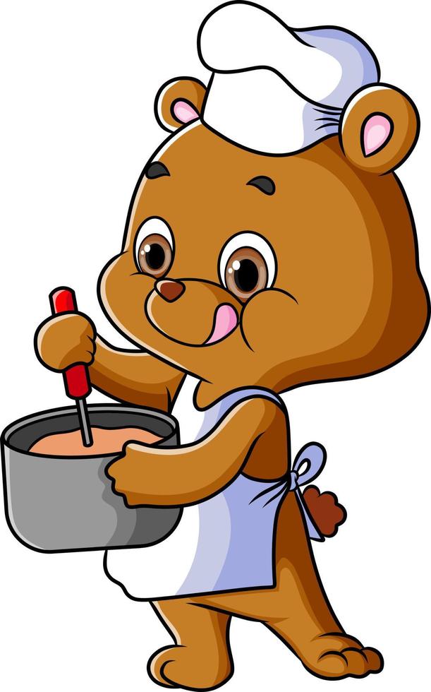le chef ours cuisine et mélange la bouillie vecteur