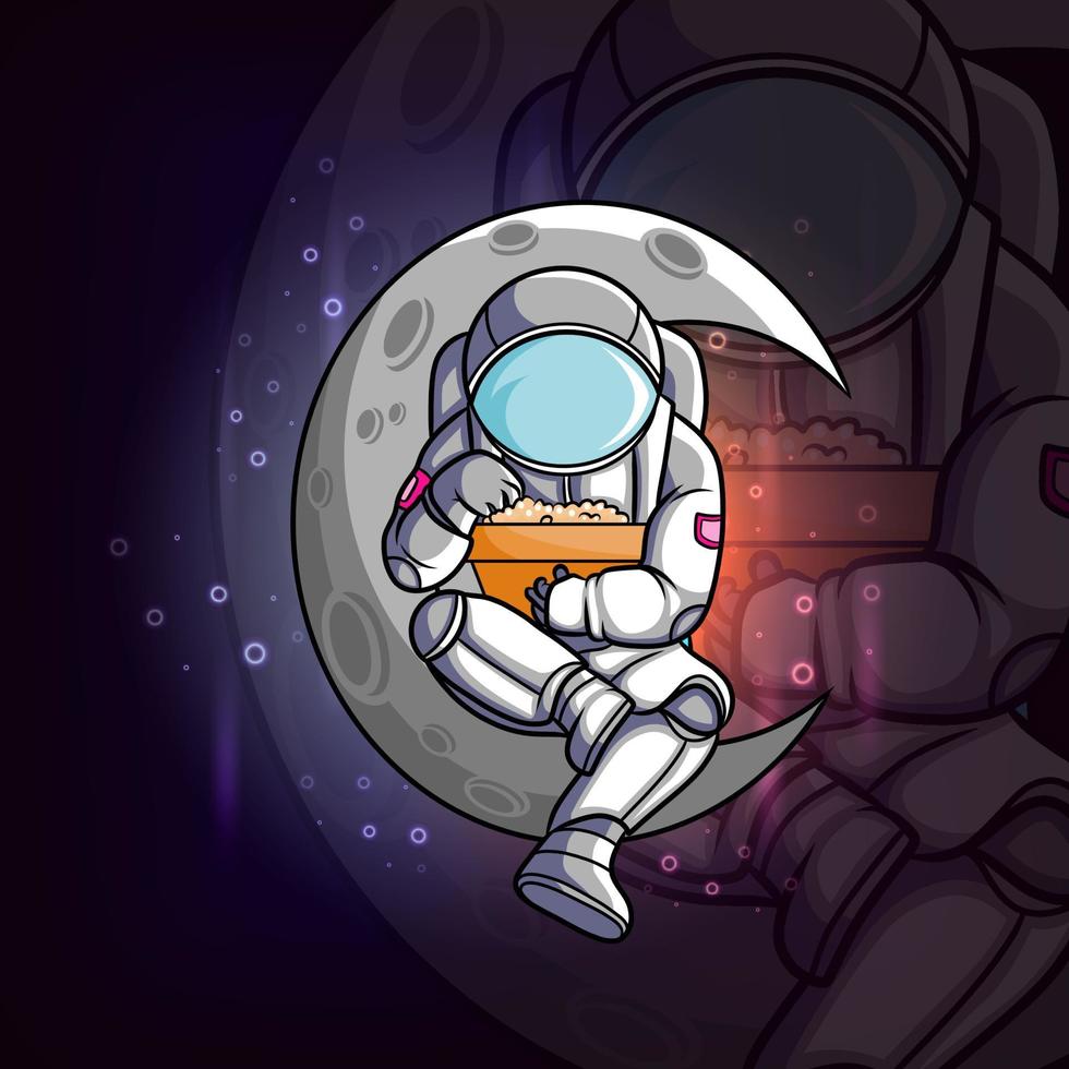 l'astronaute mangeant le pop-corn et assis sur la lune vecteur