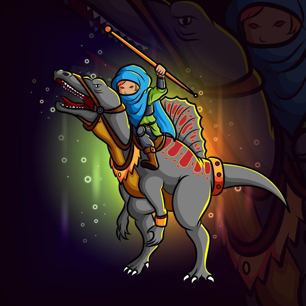 l'attaque ninja avec la conception du logo spinosaurus esport vecteur