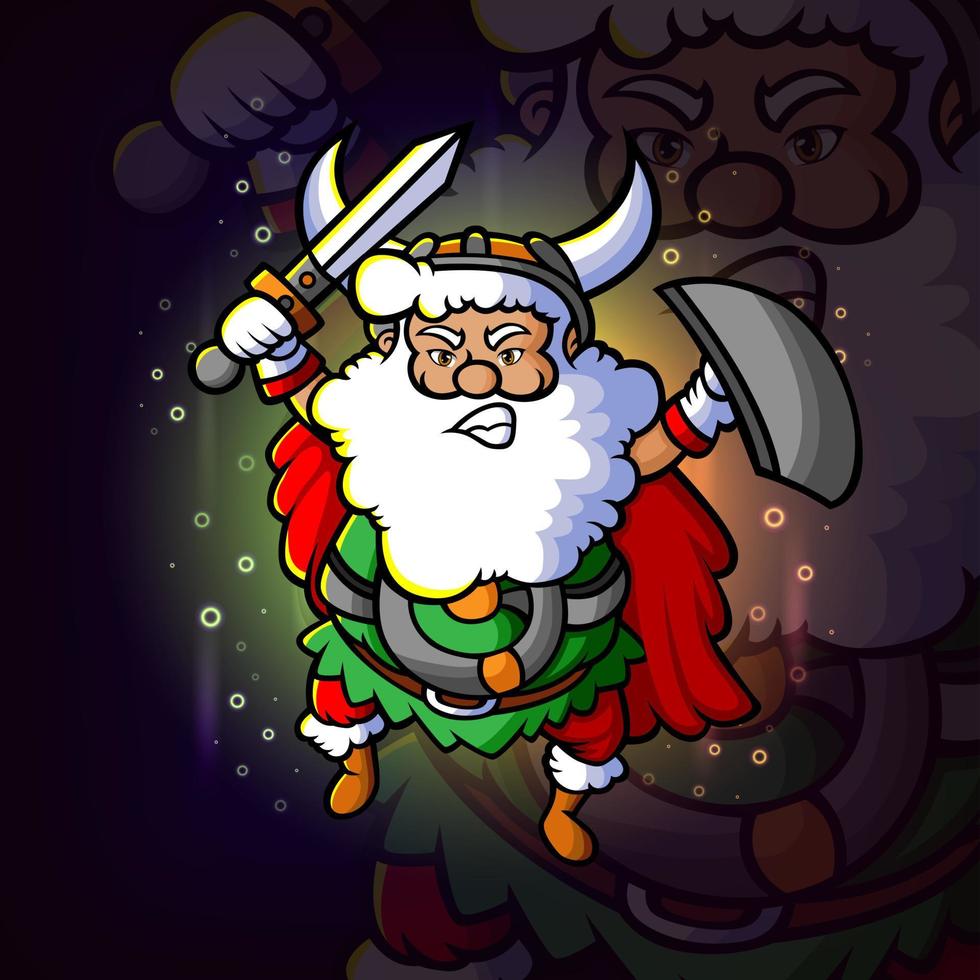 le père noël viking est prêt pour la conception de mascotte esport de combat vecteur