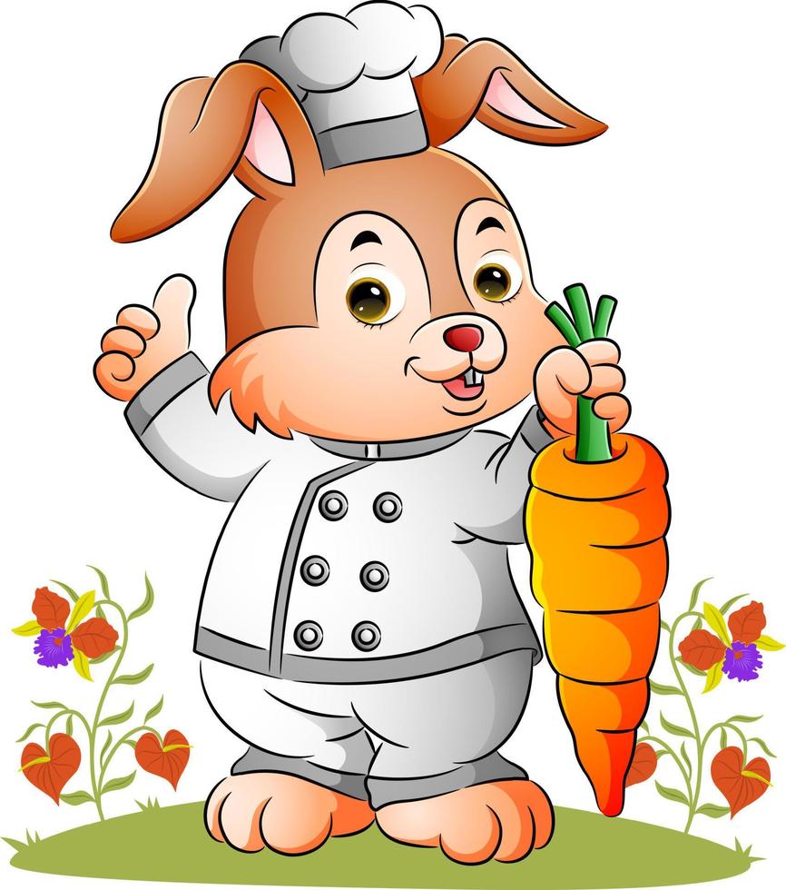 le chef lapin tient une grosse carotte vecteur