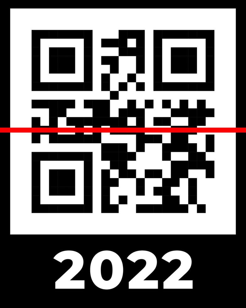 vrais numéros de code qr 2022 avec ligne de balayage rouge. bonne année avec le modèle de conception de concept de code-barres de vaccination covid. illustration vectorielle eps pour bannière, affiche, carte de voeux, invitation vecteur