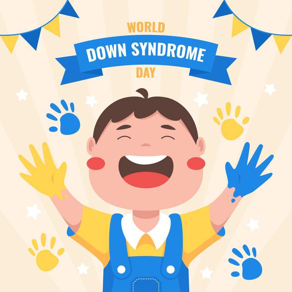 célébration de la journée mondiale du syndrome de Down avec un personnage d'enfants vecteur