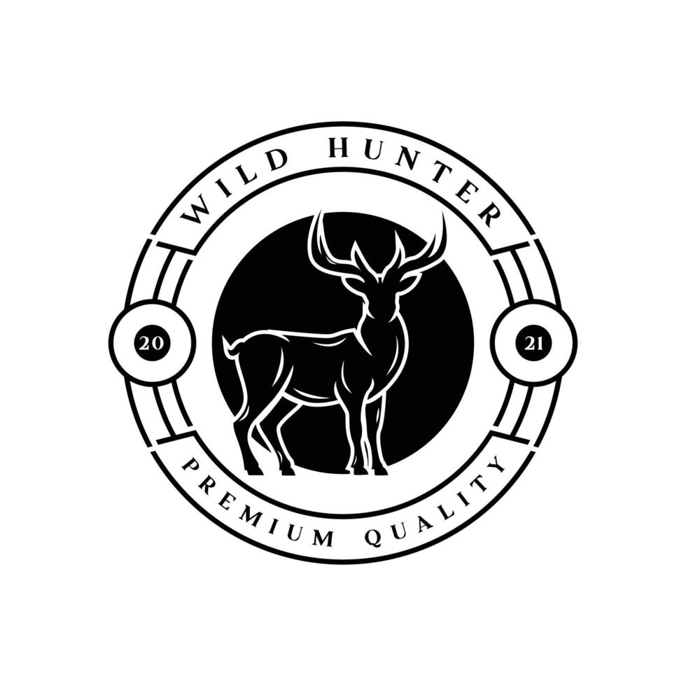 illustration vectorielle silhouette cerf pour emblème de chasseur sauvage rétro vintage, création de logo vecteur