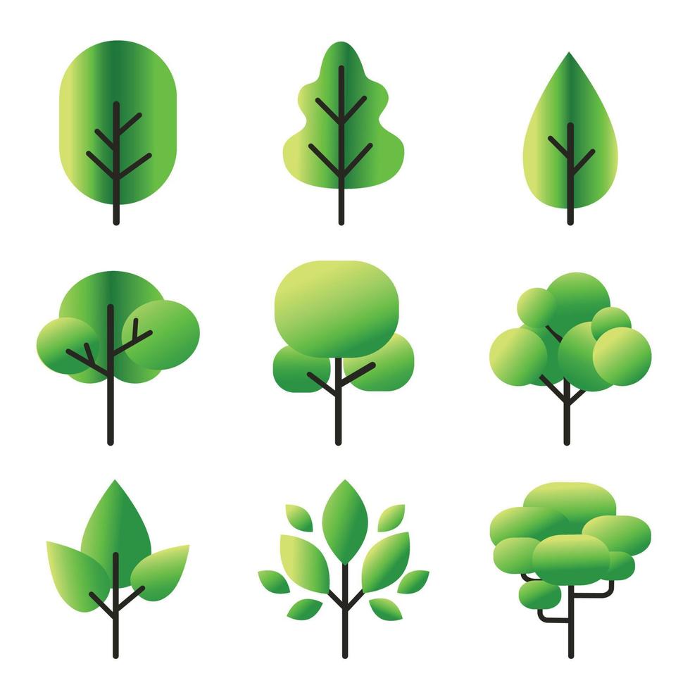 ensemble d'icônes d'arbres verts vecteur