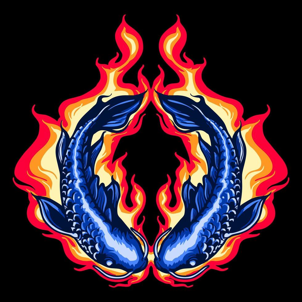 illustration vectorielle de pièce de monnaie de feu de poisson koi vecteur