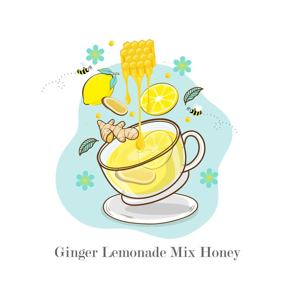 tasse de thé chaud gingembre limonade mélanger miel vecteur