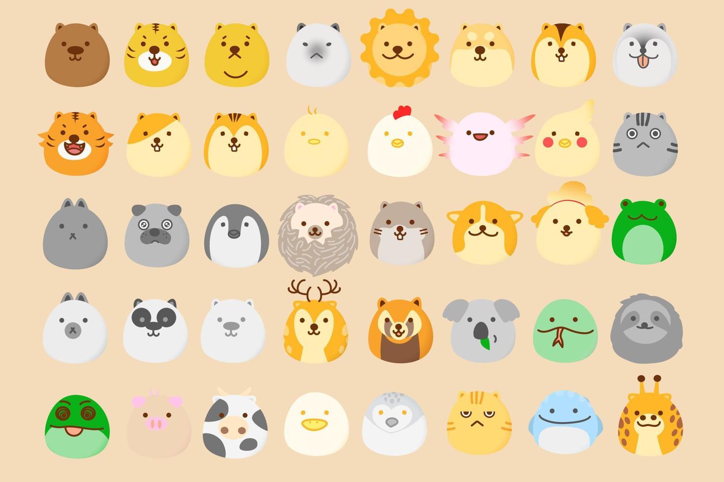 collection de boules d'animaux colorés mignons en illustration vectorielle vecteur