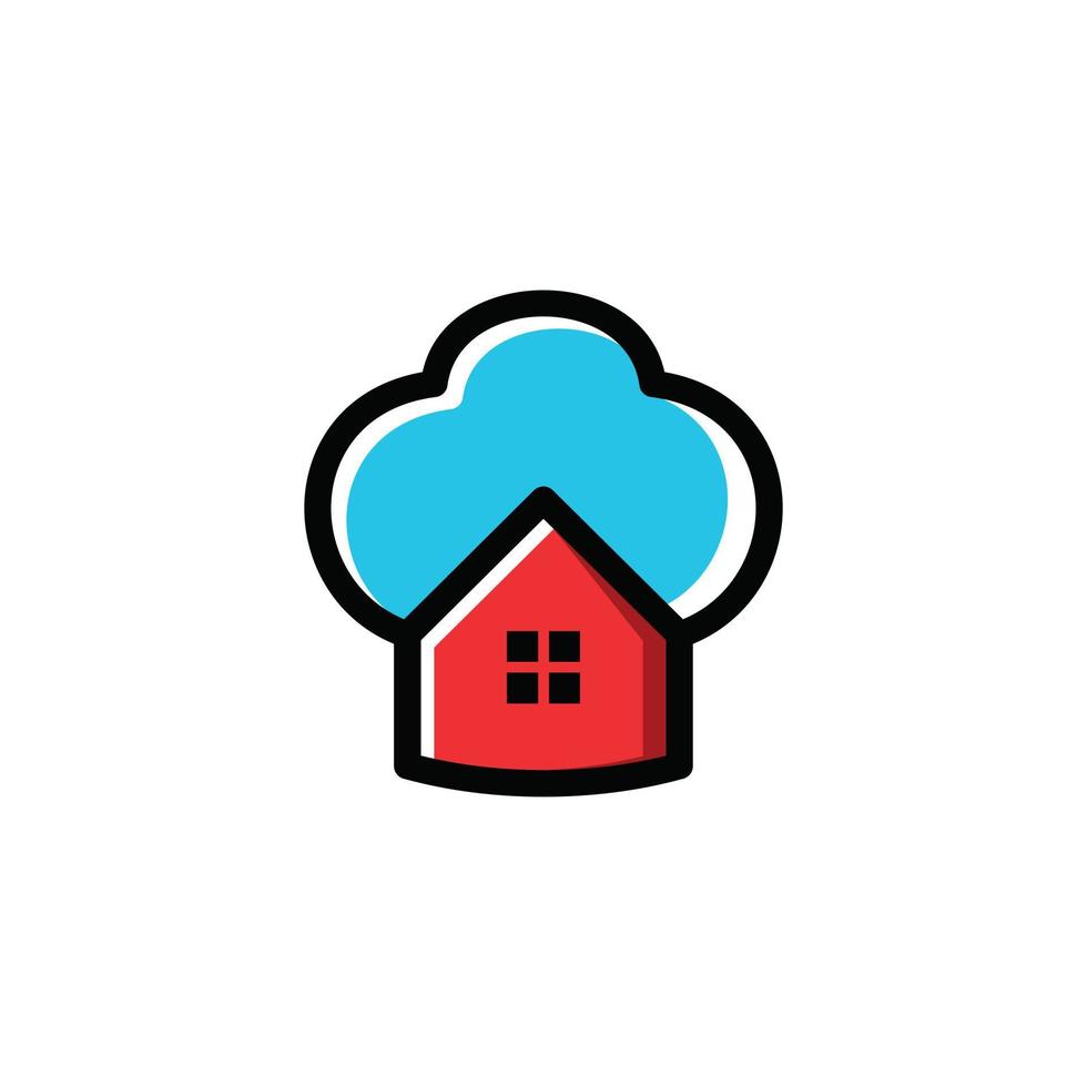 nuage et maison en fond blanc, création de logo de modèle vectoriel