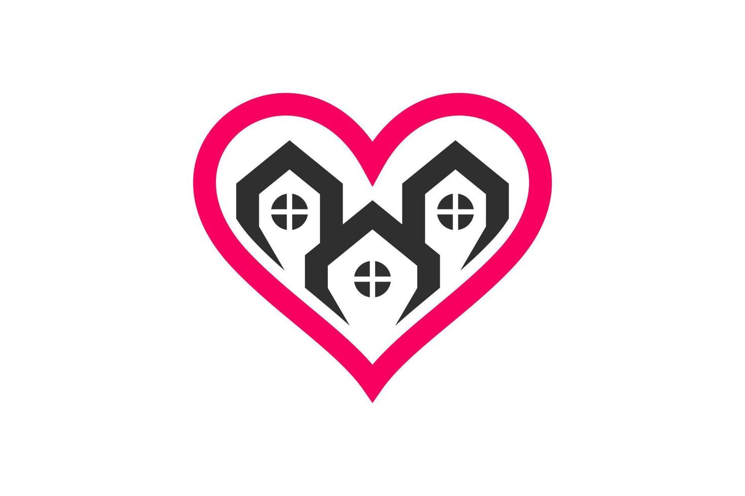 combinaison de conception de logo vectoriel simple maison et amour avec style plat minimaliste