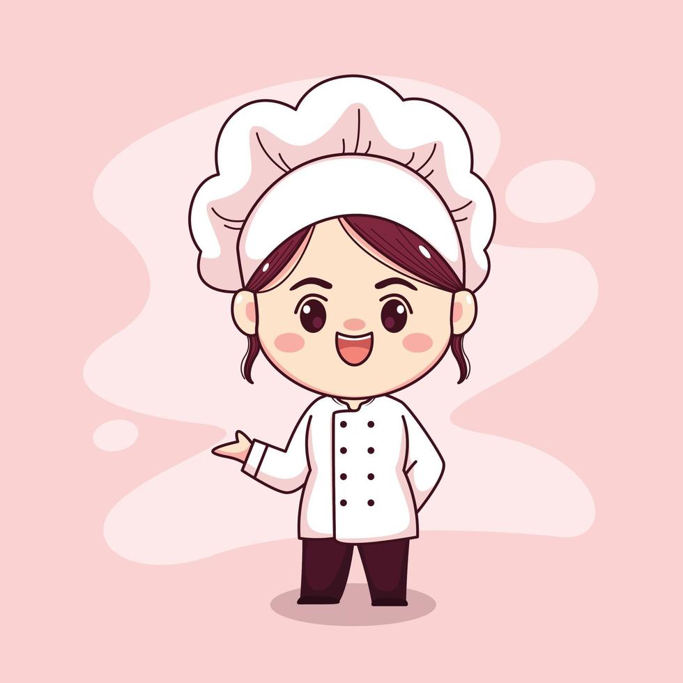 mignon et kawaii femme chef dessin animé manga chibi vecteur de conception de personnage