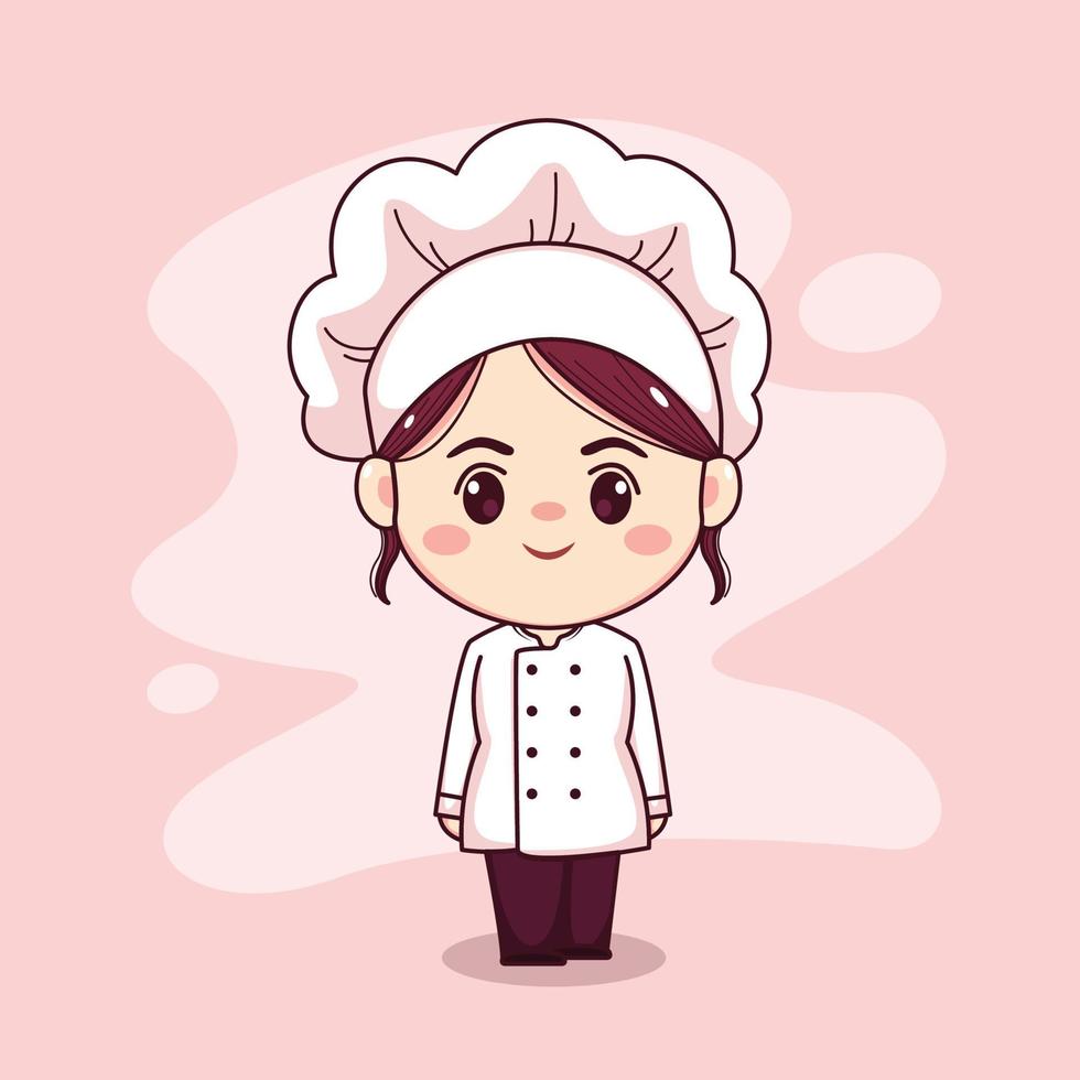 mignon et kawaii femme chef dessin animé manga chibi vecteur de conception de personnage