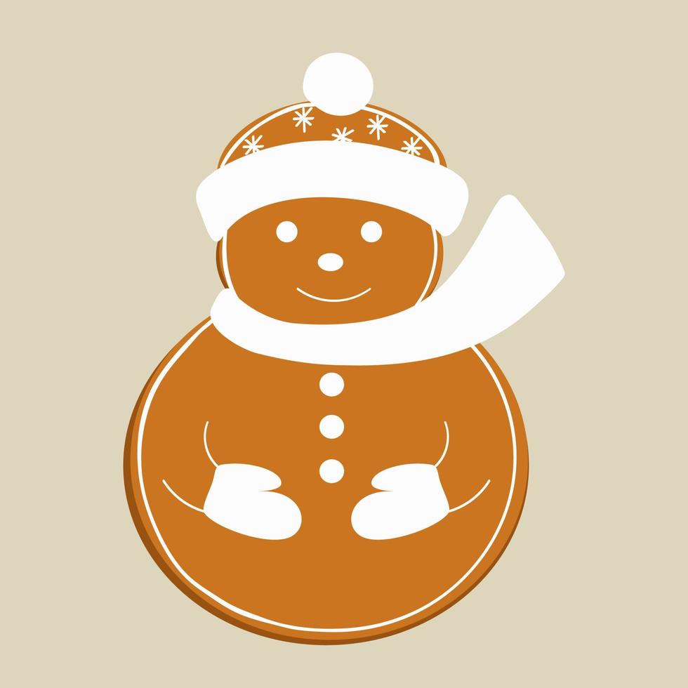 biscuit de Noël au gingembre sous la forme d'un bonhomme de neige. vecteur