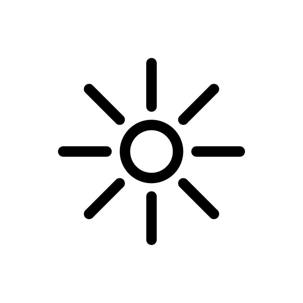 icône de symbole de luminosité de soleil de ligne noire vecteur