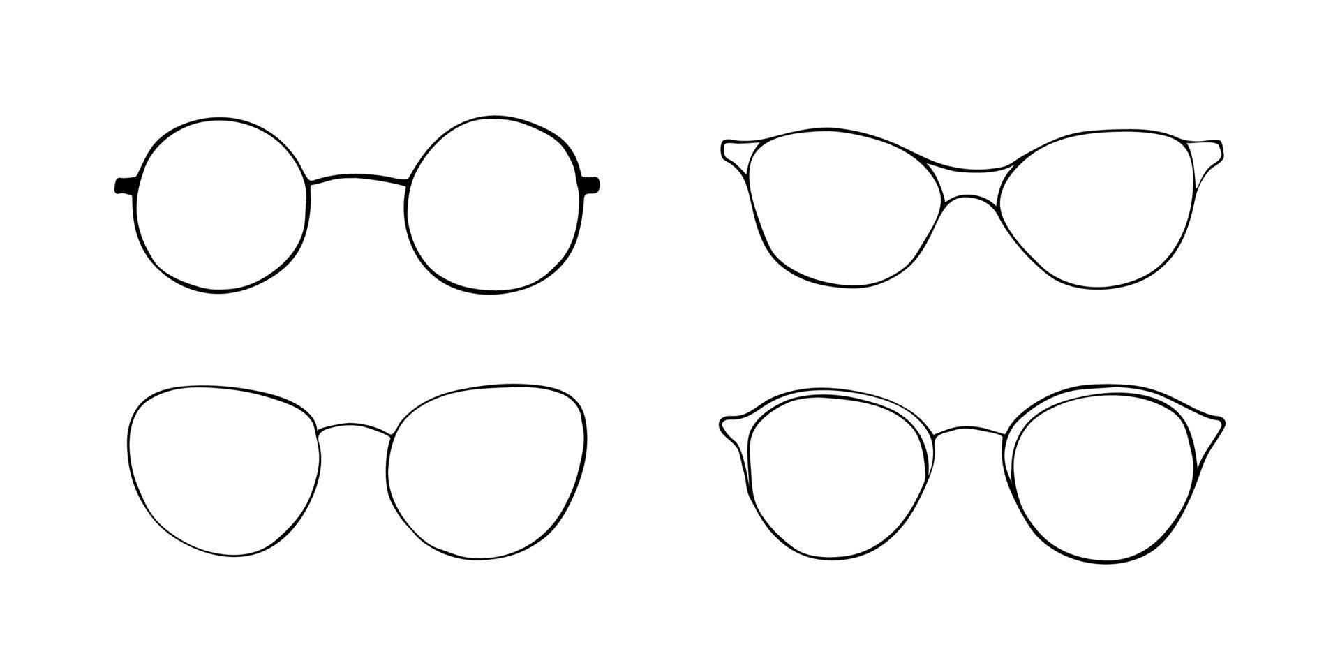 jeu d'icônes de lunettes de mode croquis noir vecteur