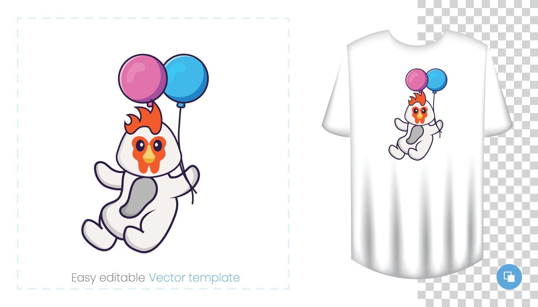 personnage de poulet mignon. impressions sur t-shirts, sweat-shirts, étuis pour téléphones portables, souvenirs. illustration vectorielle isolée sur fond blanc. vecteur