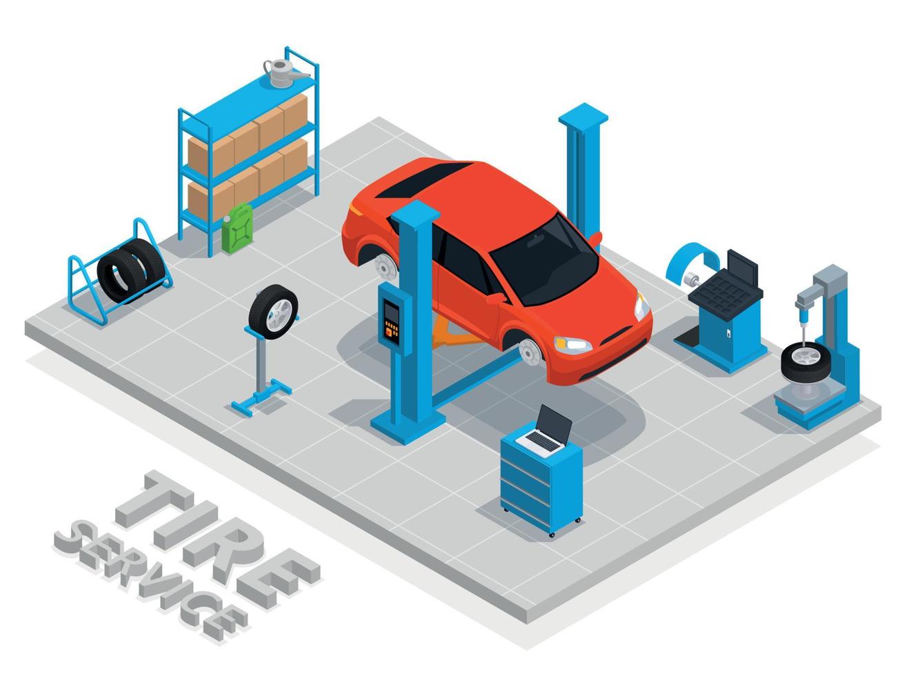 concept isométrique de service de production de pneus vecteur