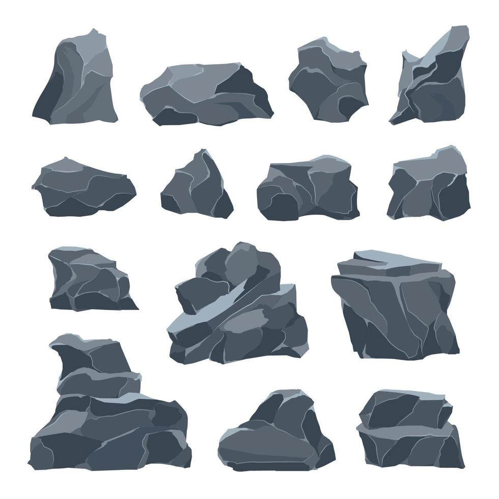 jeu d'icônes de pierres de roche vecteur