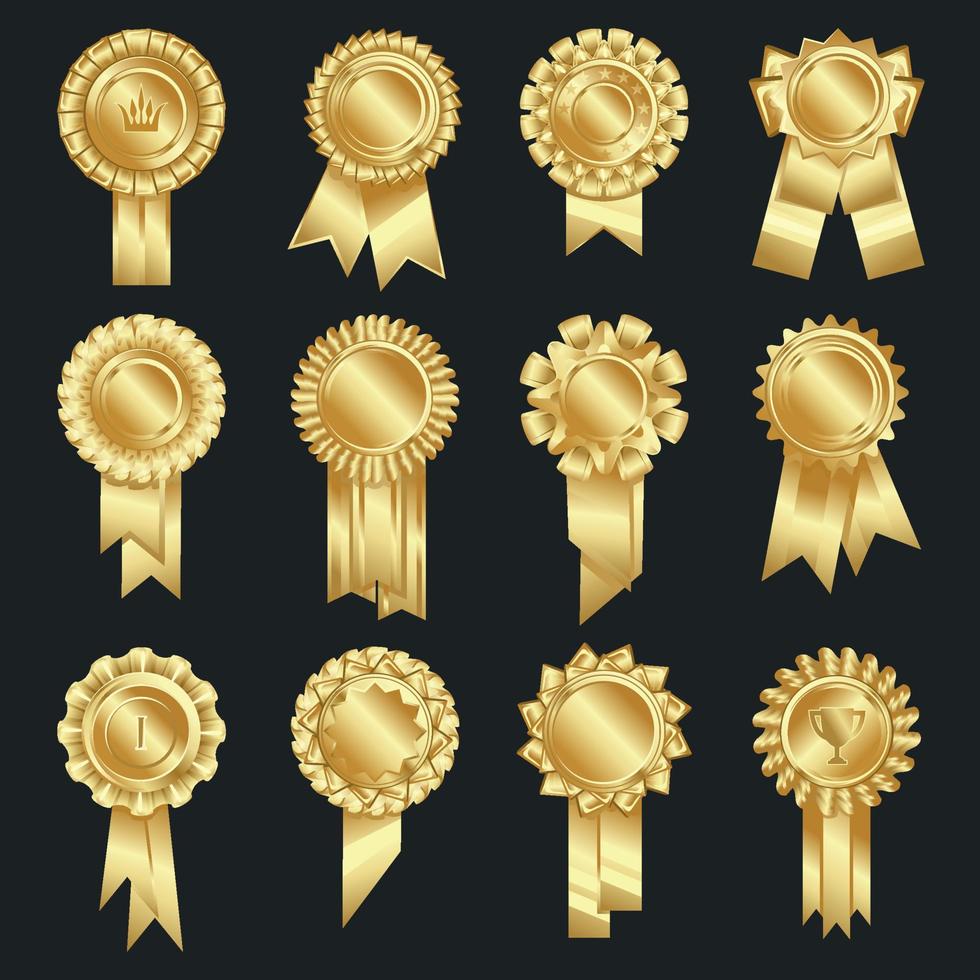 jeu d'icônes de récompenses de rosettes colorées vecteur