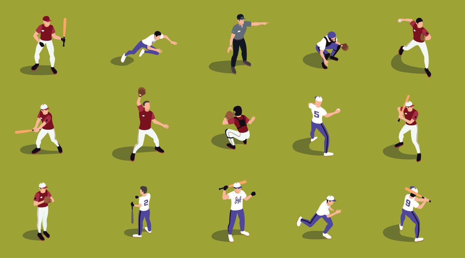 jeu de joueurs isométriques de baseball vecteur