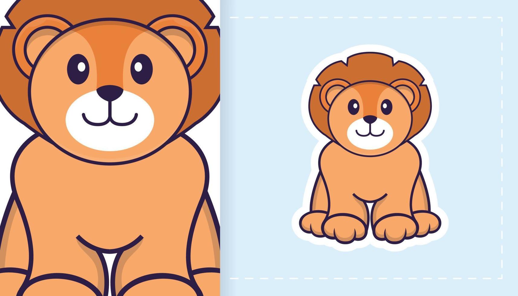 personnage de mascotte de lion mignon. peut être utilisé pour les autocollants, les patchs, les textiles, le papier. illustration vectorielle vecteur