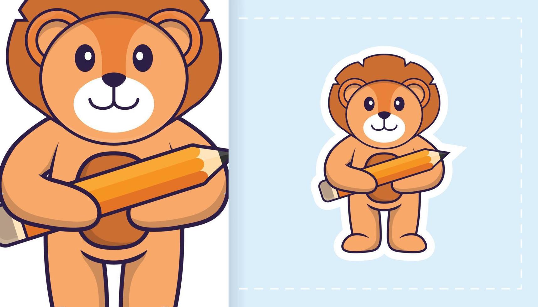 personnage de mascotte de lion mignon. peut être utilisé pour les autocollants, les patchs, les textiles, le papier. illustration vectorielle vecteur