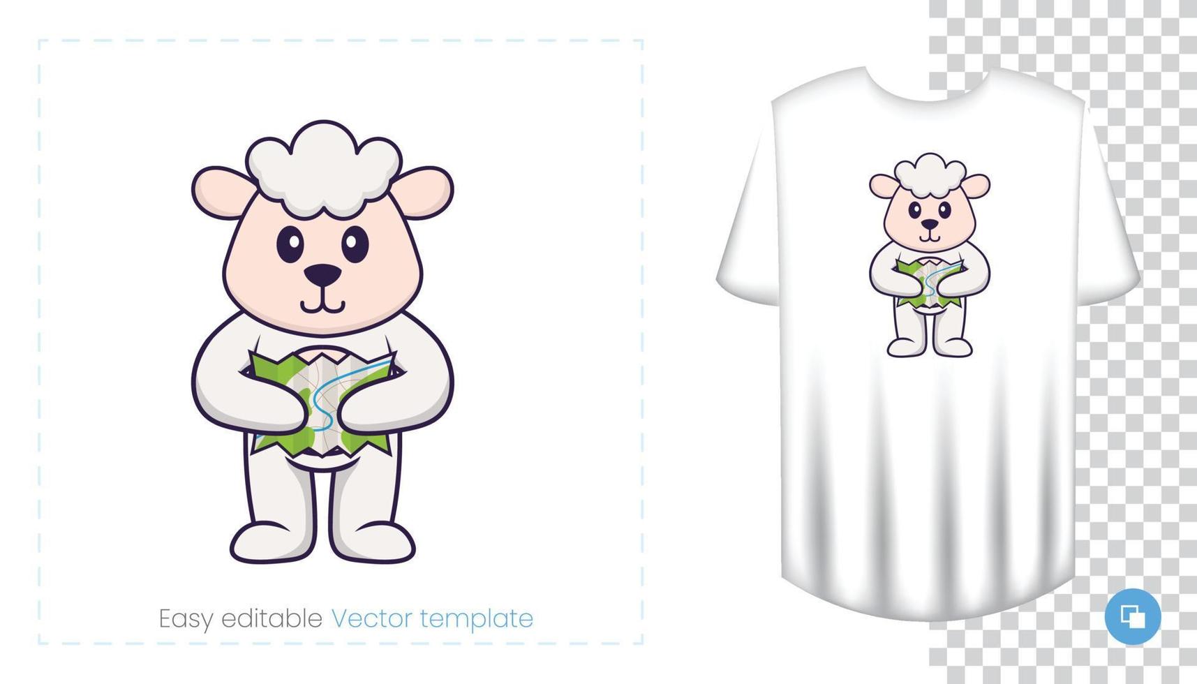 personnage de mouton mignon. impressions sur t-shirts, sweat-shirts, étuis pour téléphones portables, souvenirs. illustration vectorielle isolée sur fond blanc. vecteur