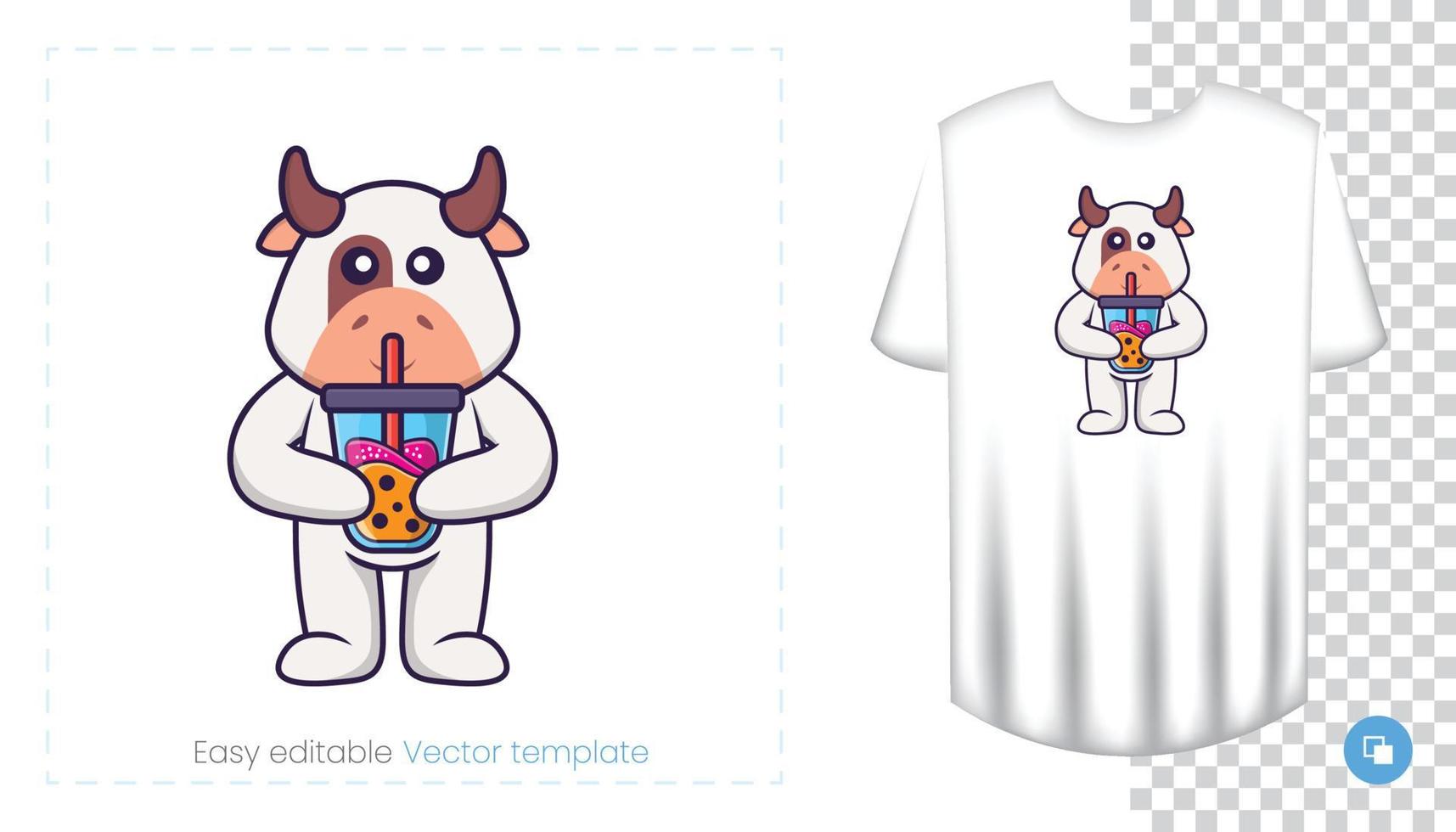 personnage de vache mignon. impressions sur t-shirts, sweat-shirts, étuis pour téléphones portables, souvenirs. illustration vectorielle isolée sur fond blanc. vecteur