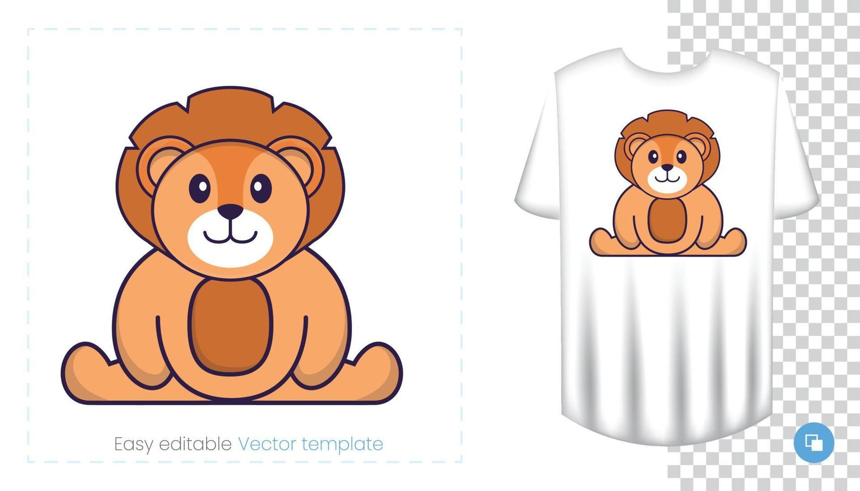 personnage de lion mignon. impressions sur t-shirts, sweat-shirts, étuis pour téléphones portables, souvenirs. illustration vectorielle isolée sur fond blanc. vecteur