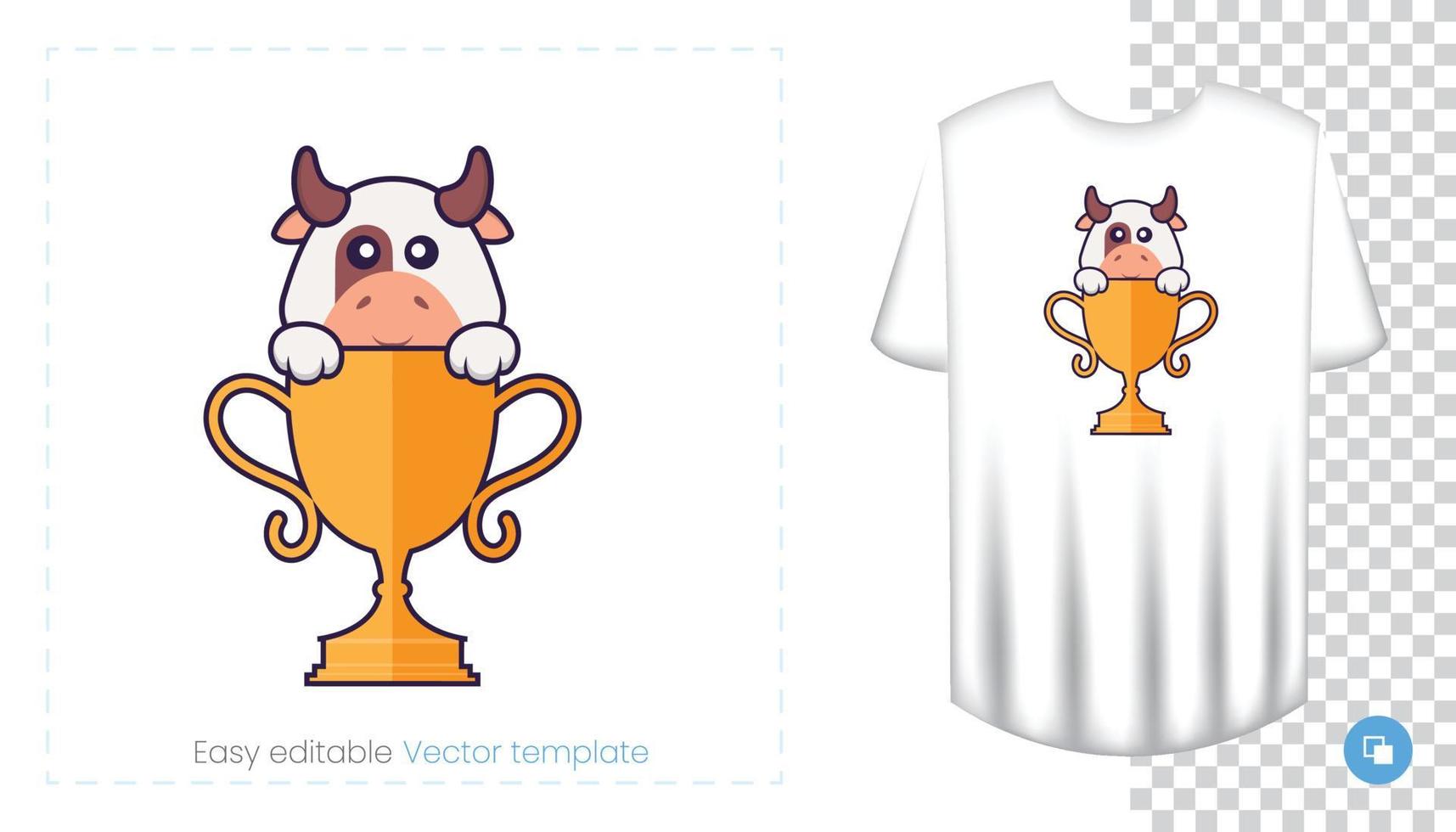 personnage de vache mignon. impressions sur t-shirts, sweat-shirts, étuis pour téléphones portables, souvenirs. illustration vectorielle isolée sur fond blanc. vecteur