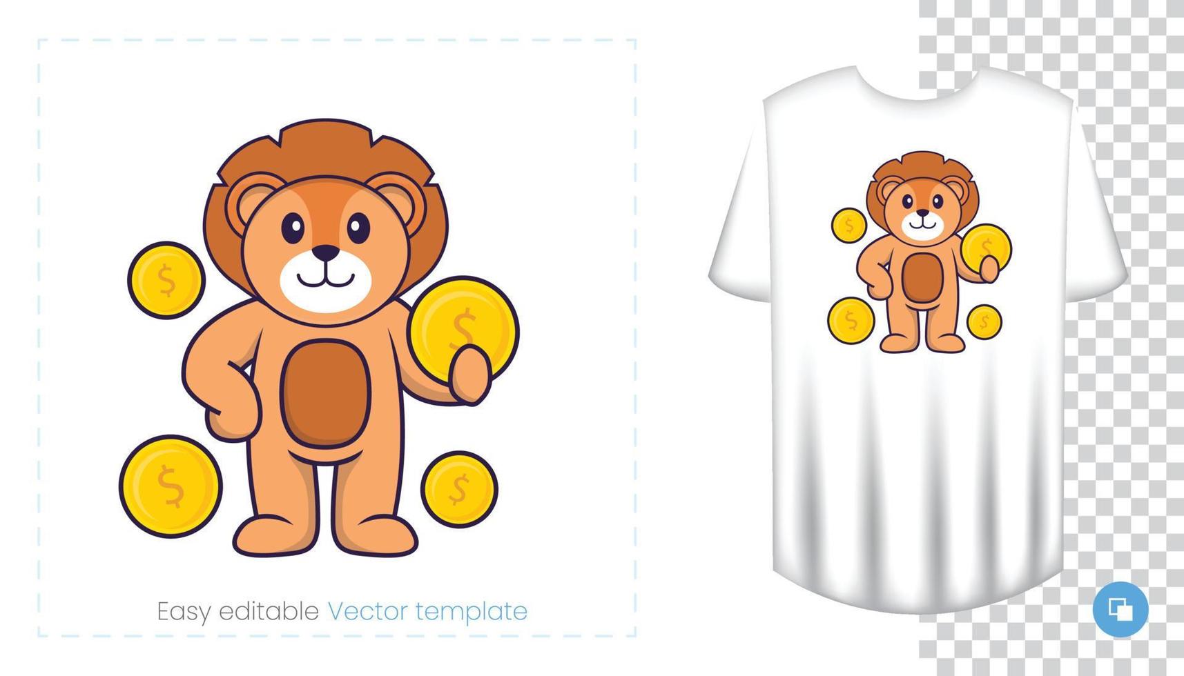 personnage de lion mignon. impressions sur t-shirts, sweat-shirts, étuis pour téléphones portables, souvenirs. illustration vectorielle isolée sur fond blanc. vecteur