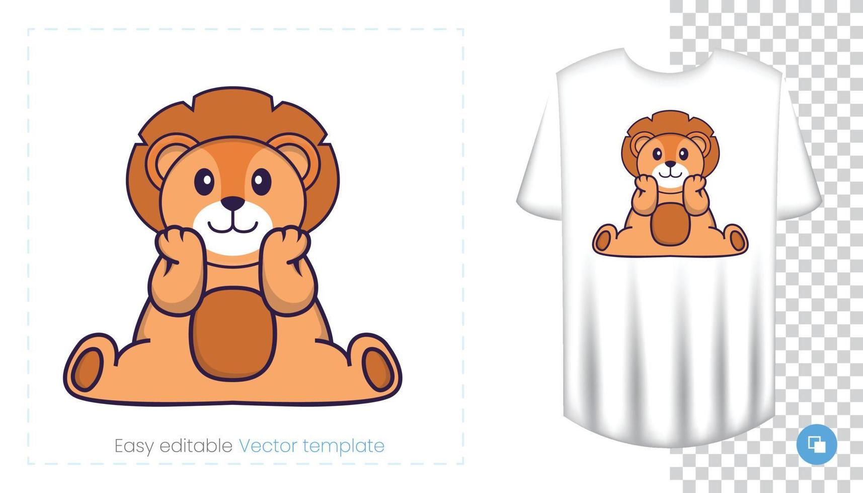 personnage de lion mignon. impressions sur t-shirts, sweat-shirts, étuis pour téléphones portables, souvenirs. illustration vectorielle isolée sur fond blanc. vecteur