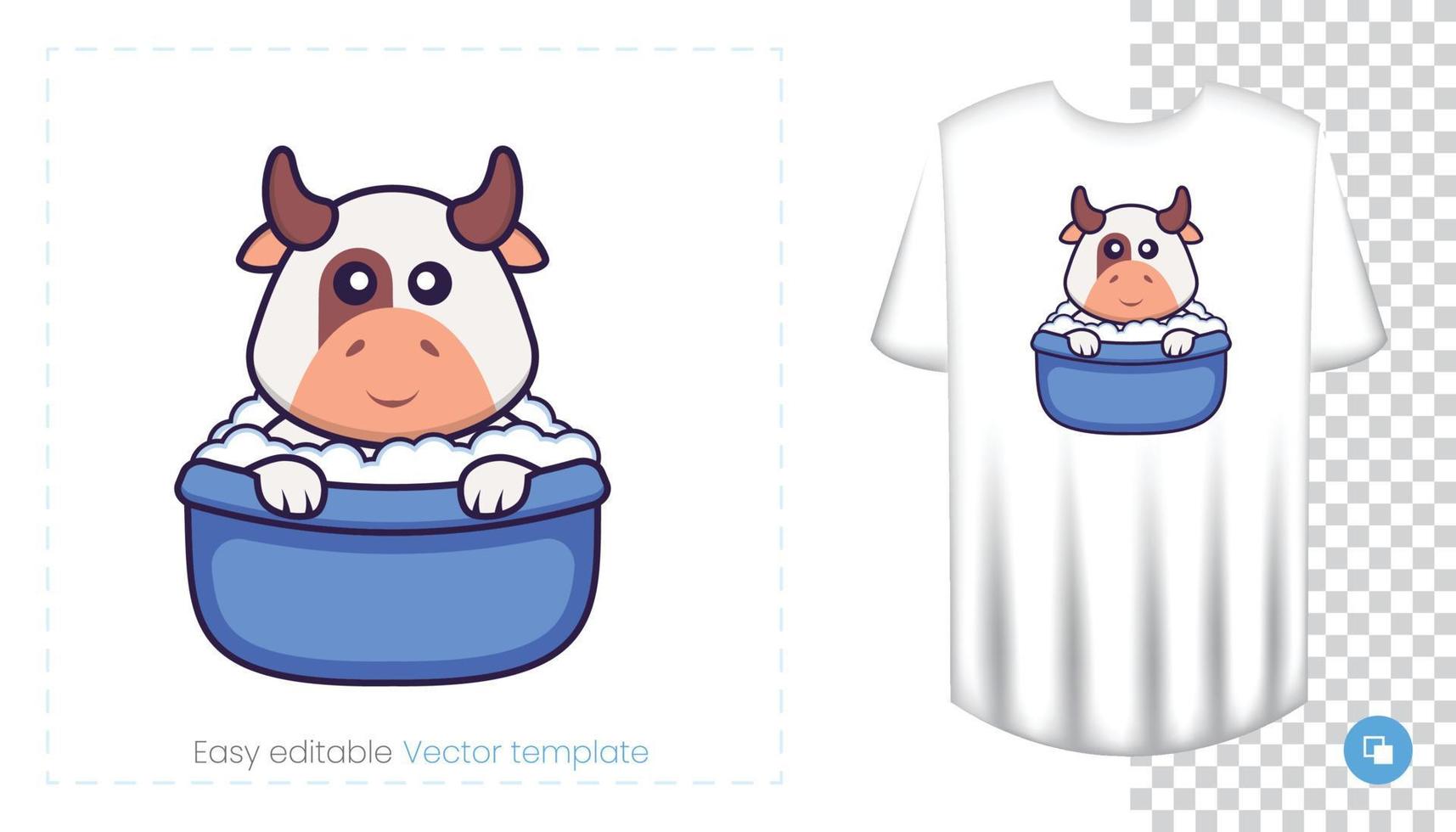 personnage de vache mignon. impressions sur t-shirts, sweat-shirts, étuis pour téléphones portables, souvenirs. illustration vectorielle isolée sur fond blanc. vecteur