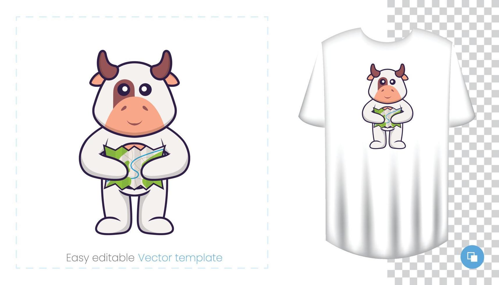 personnage de vache mignon. impressions sur t-shirts, sweat-shirts, étuis pour téléphones portables, souvenirs. illustration vectorielle isolée sur fond blanc. vecteur