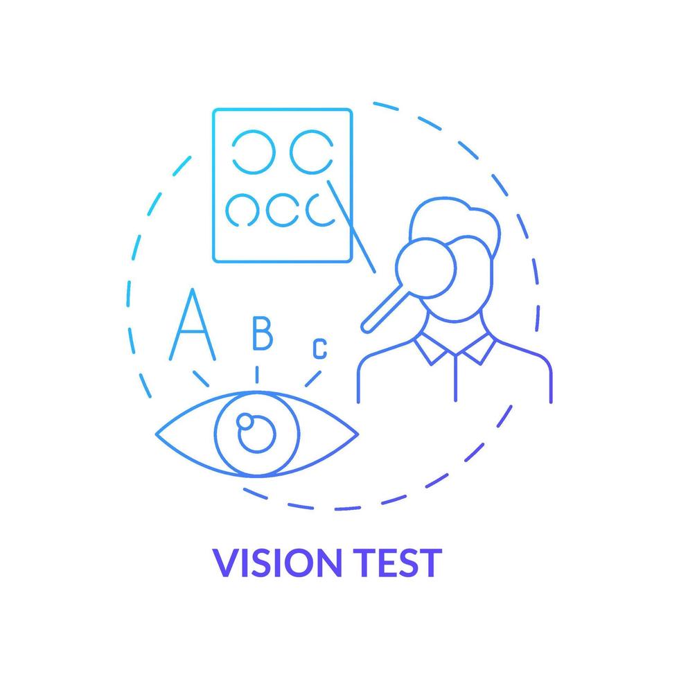 icône de concept de gradient de test de vision. examen de la vue du patient par un médecin. faire des tests médicaux importants avant la chirurgie oculaire idée abstraite illustration de la ligne mince. dessin en couleur de contour isolé de vecteur