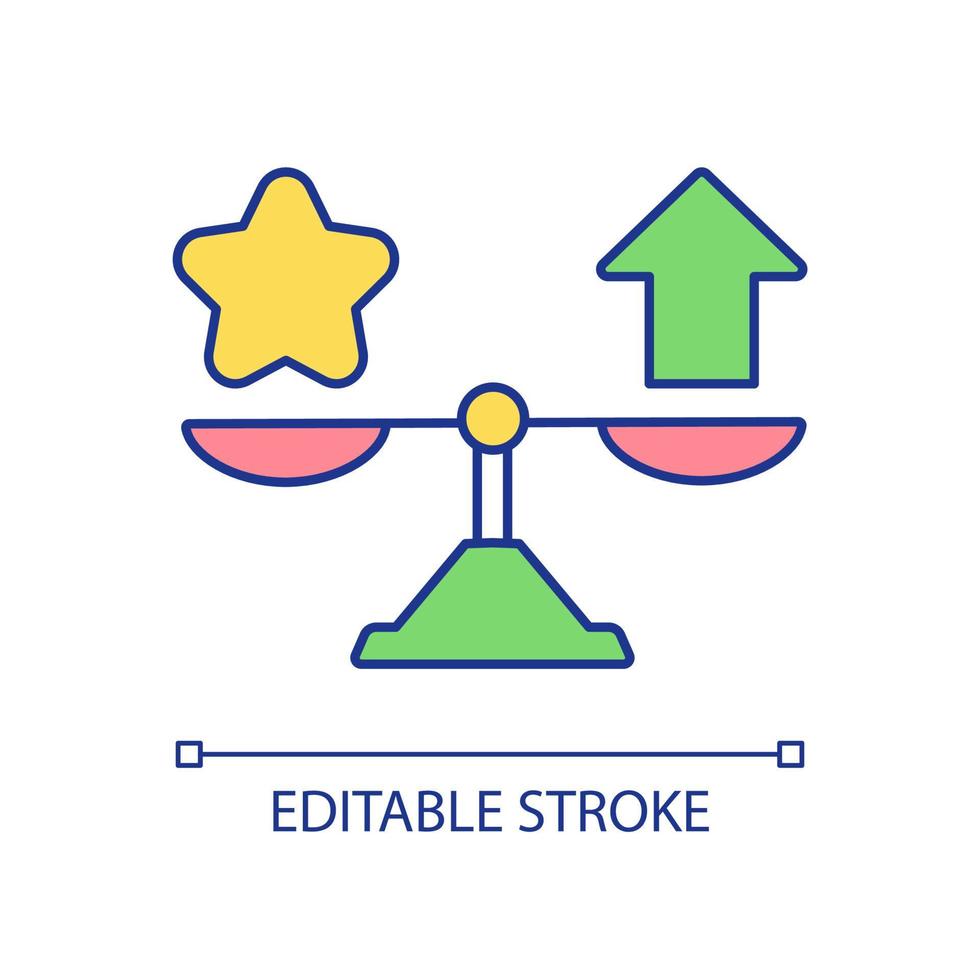 icône de couleur rvb d'équilibre de qualité et de croissance. développement de projet d'entreprise et d'entreprise. stratégie de marketing. illustration vectorielle isolée. dessin au trait rempli simple. trait modifiable vecteur