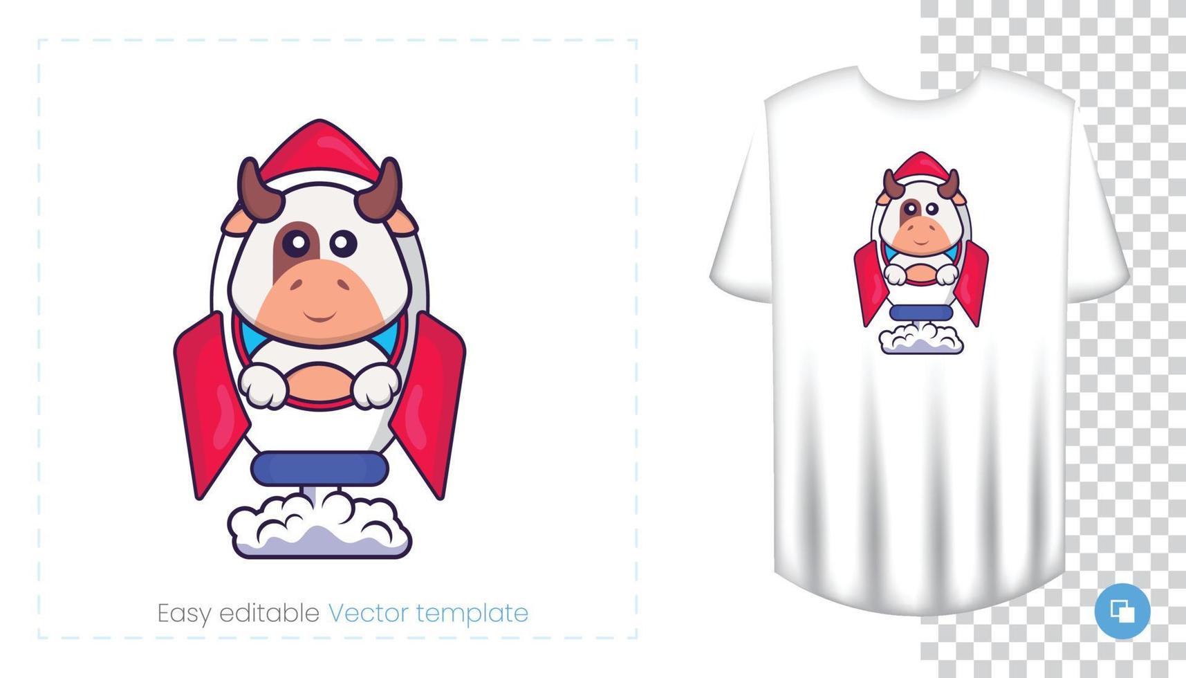 personnage de vache mignon. impressions sur t-shirts, sweat-shirts, étuis pour téléphones portables, souvenirs. illustration vectorielle isolée sur fond blanc. vecteur