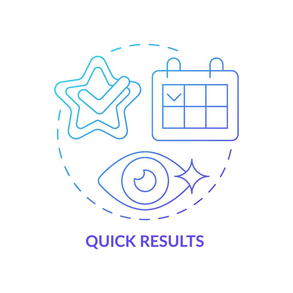 icône de concept de dégradé de résultats rapides. procédure la plus efficace contre les imperfections des yeux. avantages de la chirurgie oculaire au laser illustration de la ligne mince de l'idée abstraite. dessin en couleur de contour isolé de vecteur