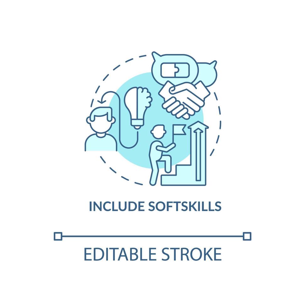 inclure l'icône de concept bleu softskills. écriture cv idée abstraite fine ligne illustration. mettre en évidence les compétences en communication. capacité de travail en équipe. dessin de couleur de contour isolé de vecteur. trait modifiable vecteur