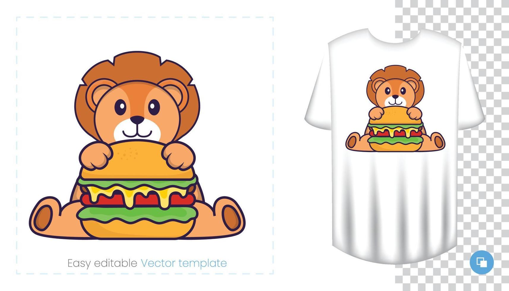 personnage de lion mignon. impressions sur t-shirts, sweat-shirts, étuis pour téléphones portables, souvenirs. illustration vectorielle isolée sur fond blanc. vecteur