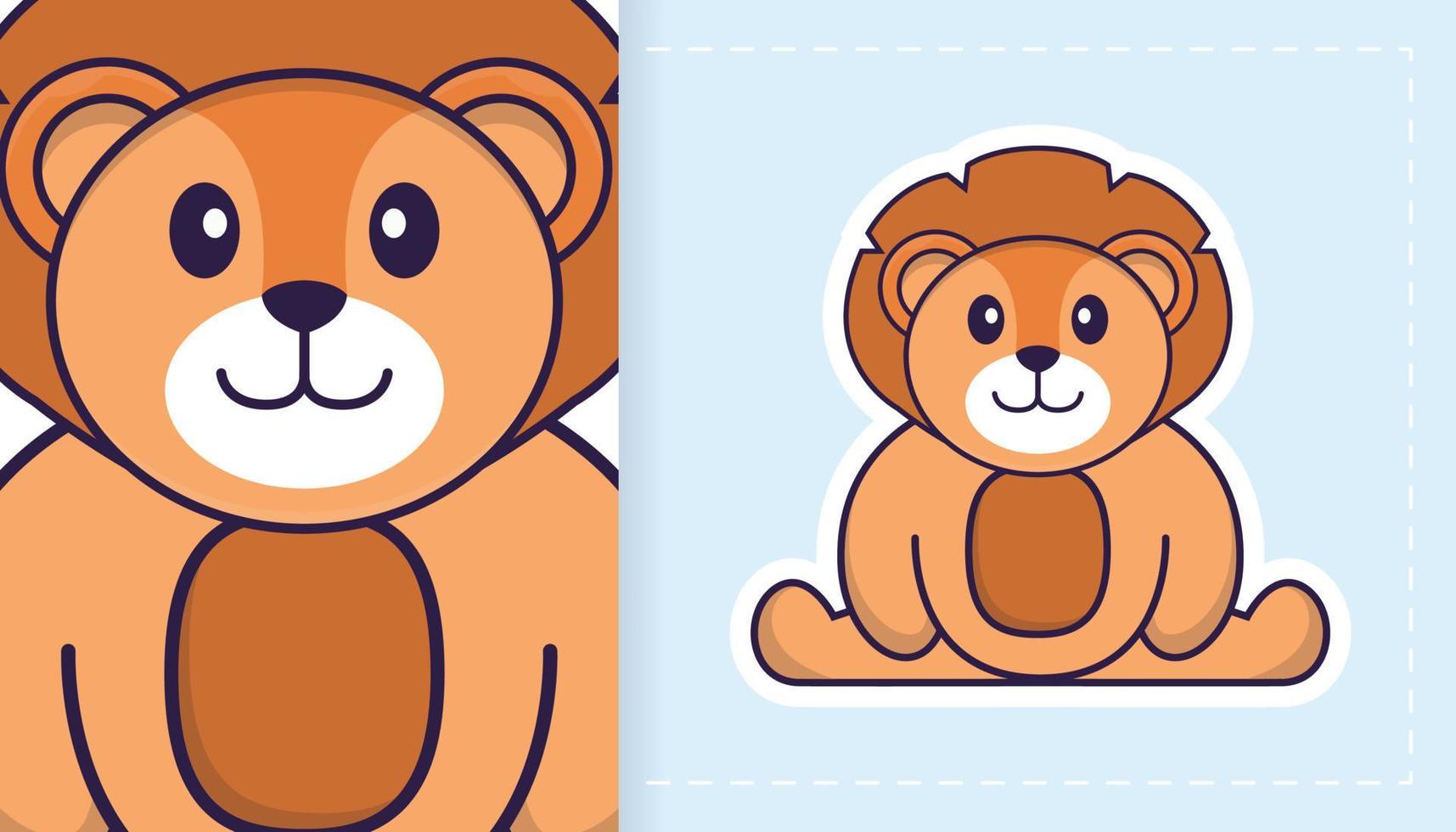 personnage de mascotte de lion mignon. peut être utilisé pour les autocollants, les patchs, les textiles, le papier. illustration vectorielle vecteur