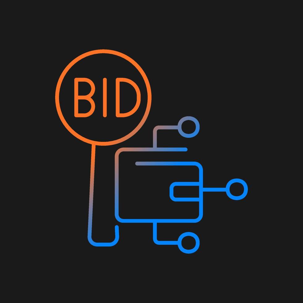 icône de vecteur de dégradé d'enchères de crypto-monnaie pour le thème sombre. enchères et trading de crypto-monnaie. haute technologie. symbole de couleur de ligne mince. pictogramme de style moderne. dessin de contour isolé de vecteur