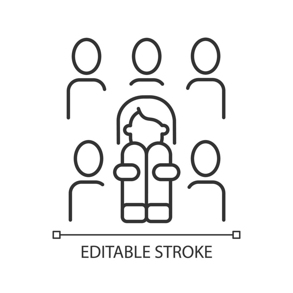 icône linéaire d'enochlophobie. peur irrationnelle de la foule. trouble panique. traitement de psychothérapie. illustration personnalisable de fine ligne. symbole de contour. dessin de contour isolé de vecteur. trait modifiable vecteur