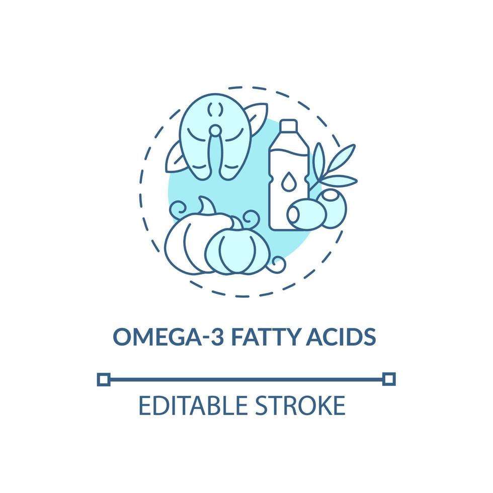icône de concept d'acides gras oméga trois. illustration de ligne mince d'idée abstraite de régime d'adhd. corps sain. compléments alimentaires. bienfaits pour la santé. dessin de couleur de contour isolé de vecteur. trait modifiable vecteur