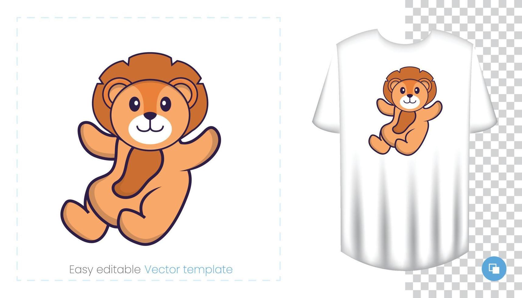 personnage de lion mignon. impressions sur t-shirts, sweat-shirts, étuis pour téléphones portables, souvenirs. illustration vectorielle isolée sur fond blanc. vecteur