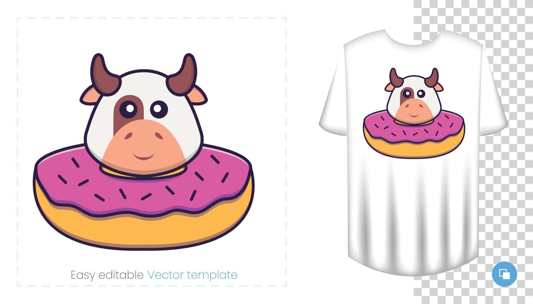 personnage de vache mignon. impressions sur t-shirts, sweat-shirts, étuis pour téléphones portables, souvenirs. illustration vectorielle isolée sur fond blanc. vecteur