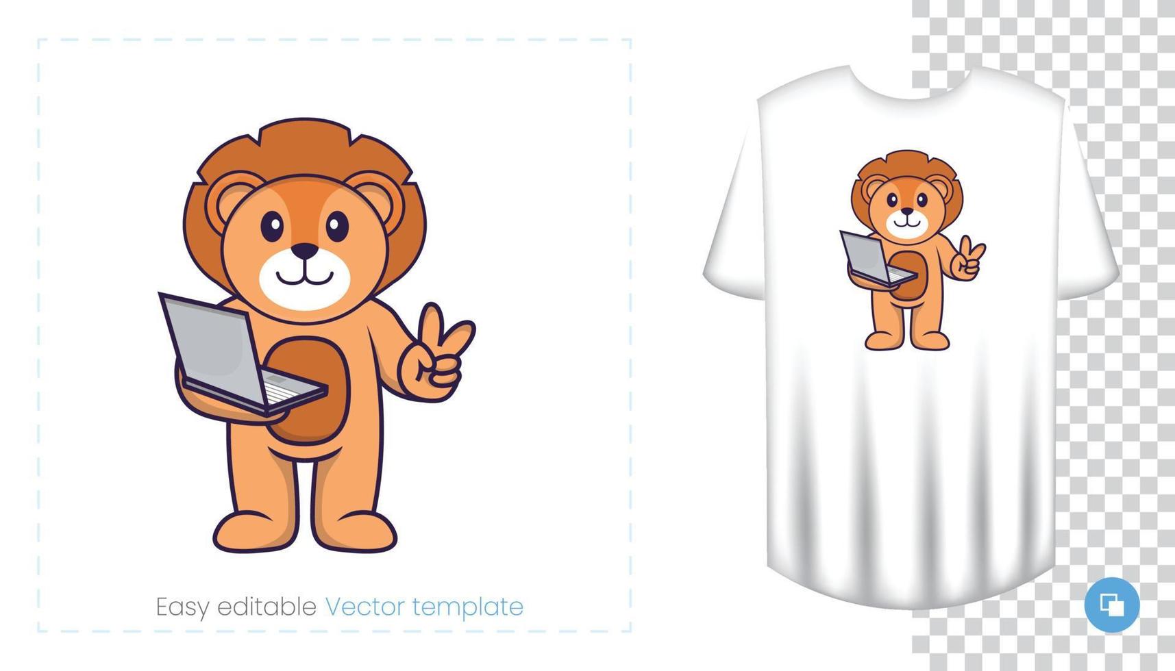 personnage de lion mignon. impressions sur t-shirts, sweat-shirts, étuis pour téléphones portables, souvenirs. illustration vectorielle isolée sur fond blanc. vecteur