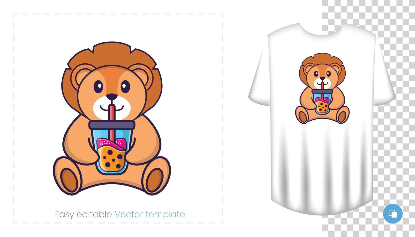 personnage de lion mignon. impressions sur t-shirts, sweat-shirts, étuis pour téléphones portables, souvenirs. illustration vectorielle isolée sur fond blanc. vecteur